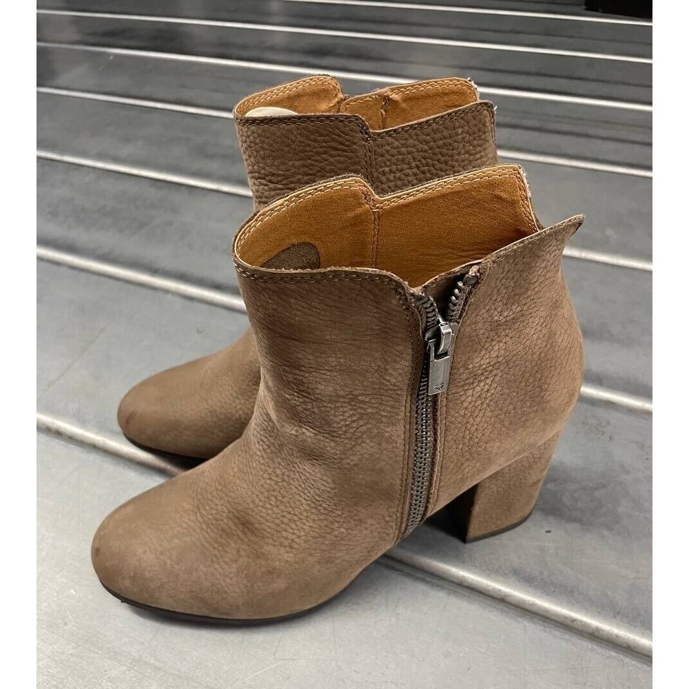 Lucky Brand Shaynah Taupe Leather Zip High Heel Ankle Boots Womens 6.5